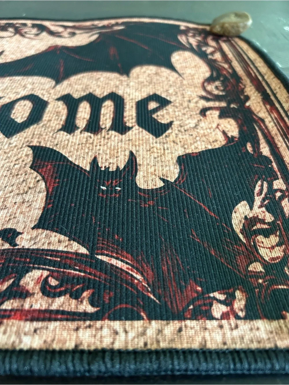 Unwelcome Gothic Bat Doormat - Black and Tan